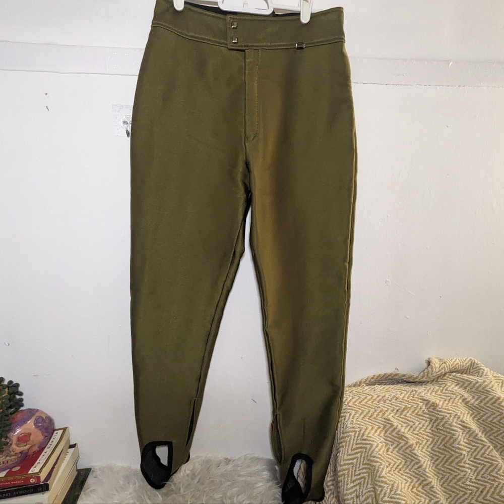 Vintage Kaelin Ski Pants Stirrup Stretch Wool Metallic Green Snowboard Suit